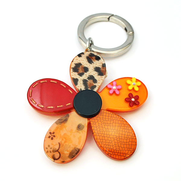 お花のバッグチャーム アクリル キーホルダー ペア お揃い フラワー ピンク オレンジ プレゼント ギフト