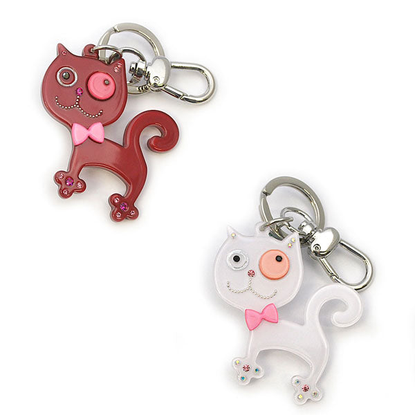 可愛い猫のキーリング アクリルキーホルダー ペア お揃い レッド ホワイト プレゼント ギフト