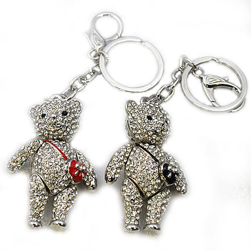 きらきらラインストーン 可愛いくまのキーホルダー キーリング ペア お揃い シルバー プレゼント ギフト