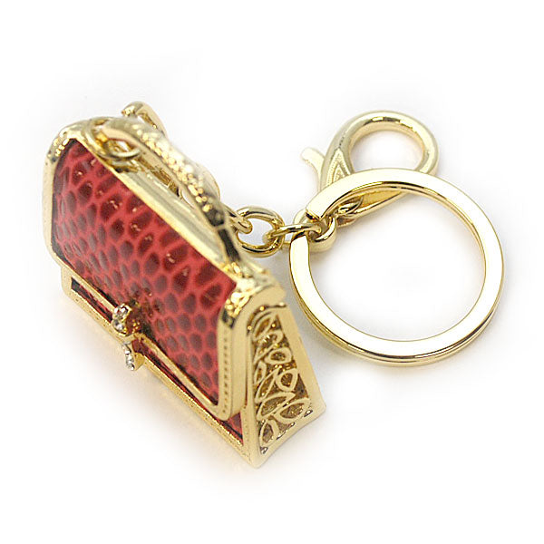 きらきらラインストーン ハンドバッグのキーホルダー キーリング レッド ブラック ペア お揃い プレゼント ギフト