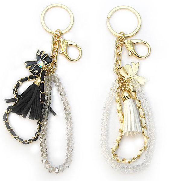 きらきらラインストーン タッセルのキーホルダー キーリング ペア お揃い ホワイト ブラック ゴールド プレゼント ギフト