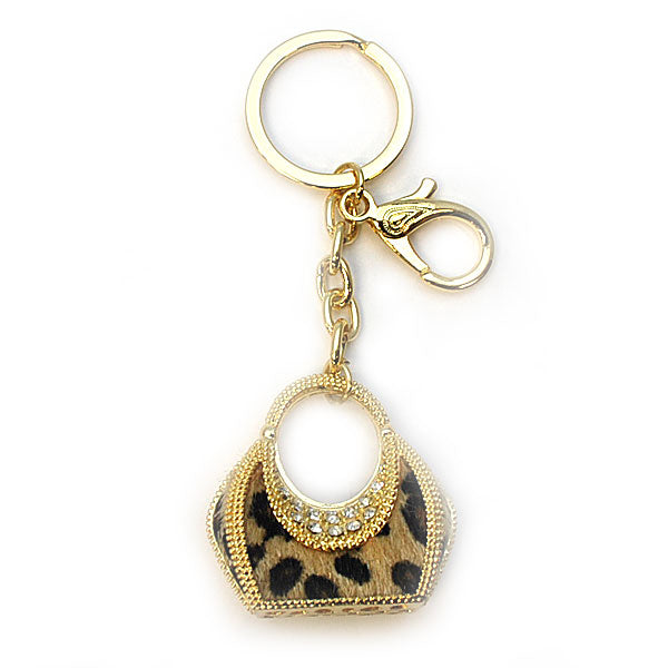 きらきらラインストーン ヒョウ柄バッグのキーホルダー キーリング 可愛い プレゼント ギフト