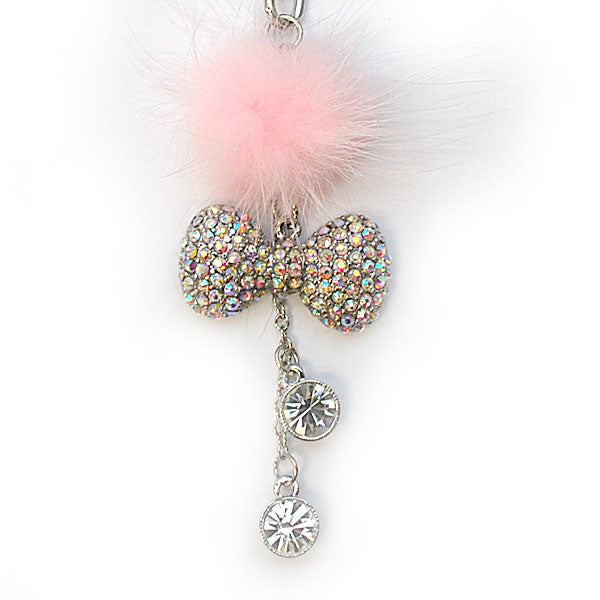 きらきらラインストーン リボンとモフモフのキーホルダー キーリング ペア お揃い プレゼント ギフト