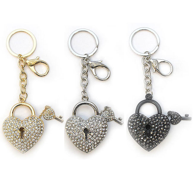きらきらラインストーン 可愛い 南京錠のキーホルダー キーリング ペア お揃い ゴールド シルバー ブラック プレゼント ギフト