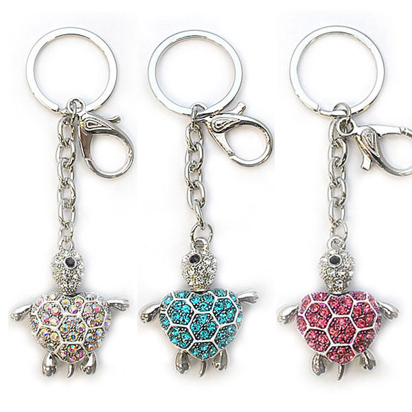 きらきらラインストーン 亀のキーホルダー キーリング 可愛いペア お揃い ブルー ピンク ホワイト プレゼント ギフト