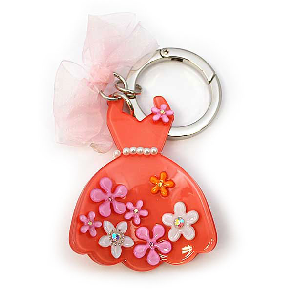 可愛いドレスのバッグチャーム アクリル キーホルダー ペア お揃い アイボリー オレンジ プレゼント ギフト