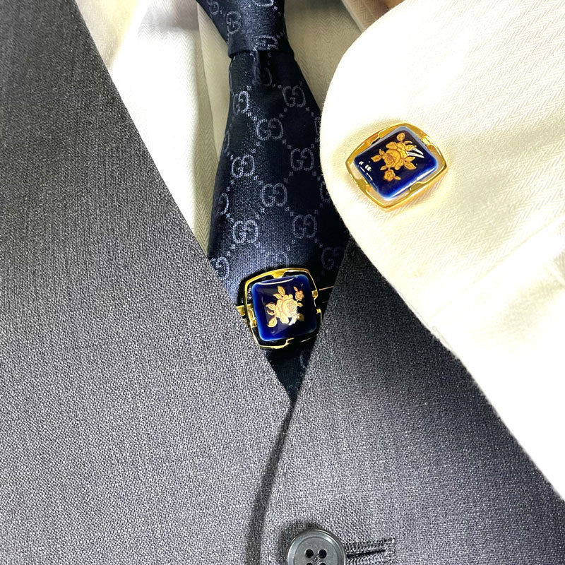 カフスボタン リモージュアクセサリー ロイヤルブルー カフス プレゼント ギフト