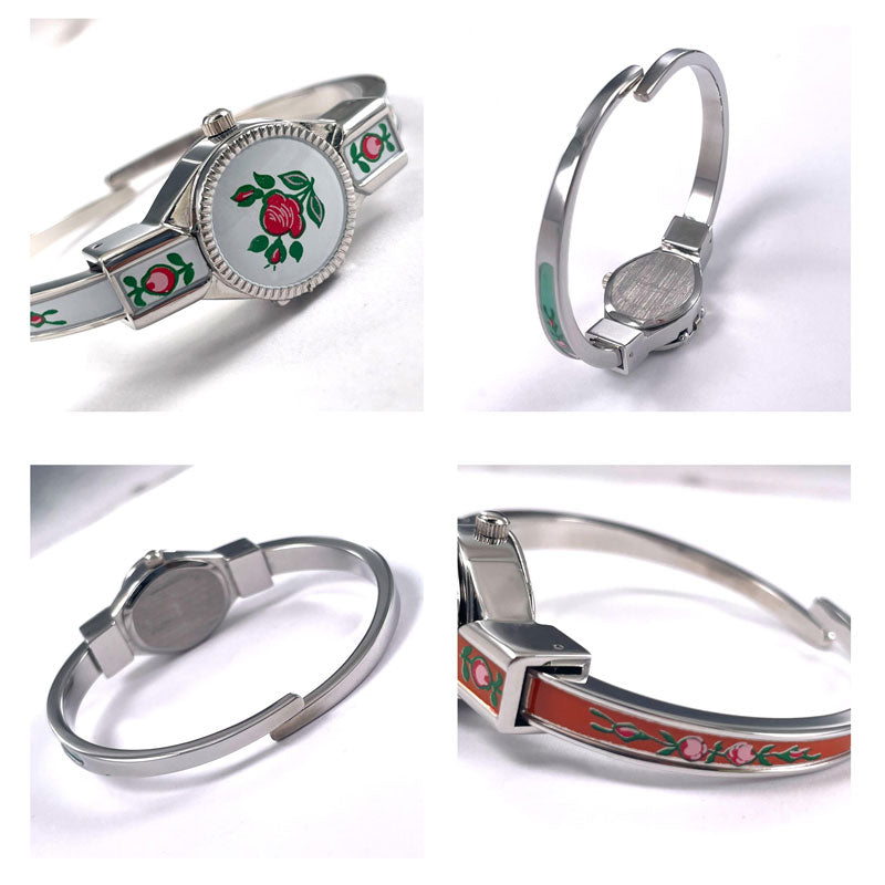 【Rapport】 バングルウォッチ 花柄 蓋付き 華奢 細め レディース 腕時計